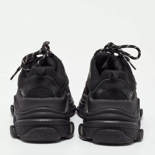 Balenciaga Black Leather and Mesh Triple S Sneakers